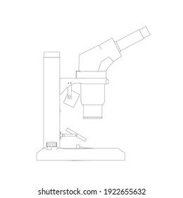 Microscope outline from black lines isolated on white background. Side view. Vector illustration