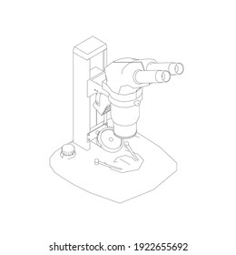 Microscope outline from black lines isolated on white background. Isometric view. Vector illustration