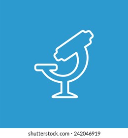 microscope outline icon, isolated, white on the blue background. Exclusive Symbols 