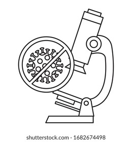 microscope with particle covid 19 in forbidden sign vector illustration design