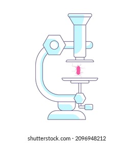 Instrumento farmacéutico microscopio para herramienta de magnificación microbiológica. Símbolo de ciencia, química y exploración. Ilustración de vectores de arte plano