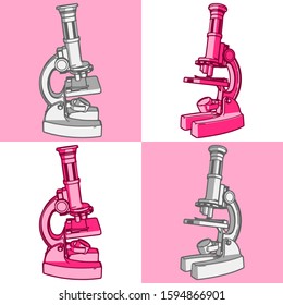 microscope pink color isolated with perspective  view from the left bottom and right side vector illustration