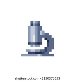 Microscope pixel art icon. Isolated vector flat illustration. Biology science education medical. Design for stickers, logo and mobile app. Game assets 8-bit sprite. Laboratory equipment.