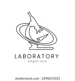 Microscope Planet laboratory science logo, outline style, Consider incorporating a stylized, clean and minimalist design