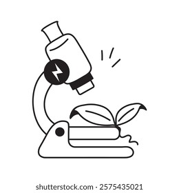 Microscope with plant, symbolizing eco friendly scientific research vector design