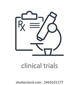 Microscope and prescription icon. Clinical research and trials logo. Emblem for medical clinic. Vector illustration isolated on white background.