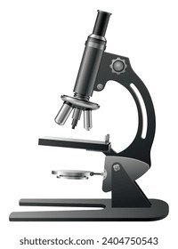 Microscope realistic, laboratory tool for magnifying. Magnification item for biology and chemical, medical research. Molecular bio technologies in laboratory. Vector illustration