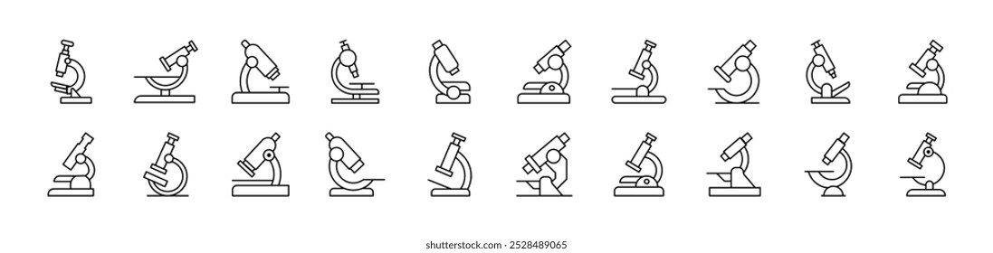 Microscope Related Line Icons for Web Sites, Books, Cards, Apps. Editable Stroke. Suitable for Web Sites, Books, Cards, Apps