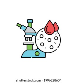 Microscope research line color icon. Diabetes. Medical equipment concept. Vegan lifestyle. Editable stroke.