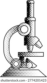 A microscope retro vintage halftone style science experiment icon illustration