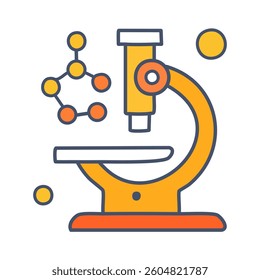 Microscope, science, research, experiment icon vector illustration. Biotechnology flat symbol in blue, yellow and orange colours.