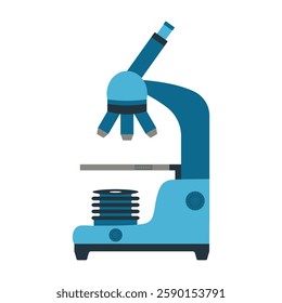 Microscope. Scientific research. Laboratory equipment. Analysis with microscope. Vector illustration in flat style.