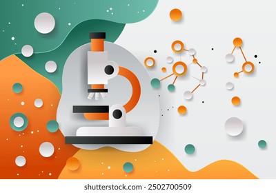 Microscope scientific research molecular structure colorful abstract shapes paper cut style