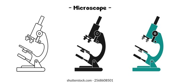 microscope set design, medical and laboratory equipment, outline, solid and color. editable vector eps 10.