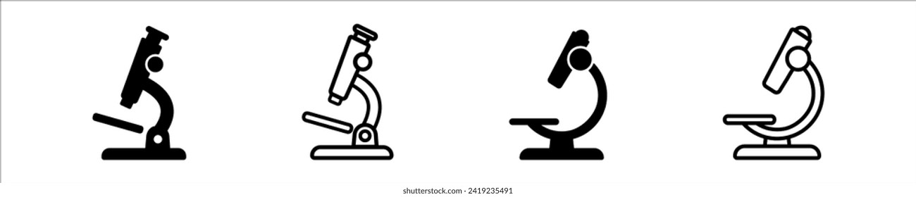 Icono de conjunto de microscopio. Sencillo símbolo vector de microscopio médico. Investigación de ilustraciones gráficas aisladas. Icono de microscopio en el diseño plano del vector
