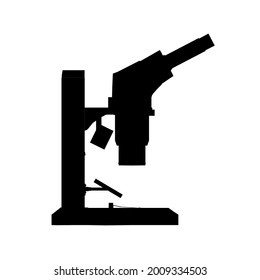 Microscope silhouette isolated on white background. Side view. Vector illustration