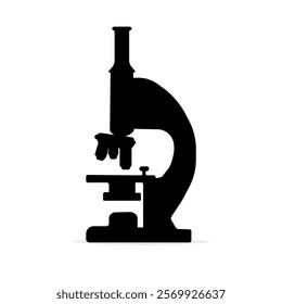 Microscope silhouette vector illustration. Simple microscope flat icon on isolated white background. Perfect for Science, Research, textbooks, scientific presentation, social media campaign.