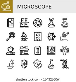 microscope simple icons set. Contains such icons as Microscope, Scientific, Chemical, Petri dish, Science, Chemistry, Research, X ray, Molecular, can be used for web, mobile and logo