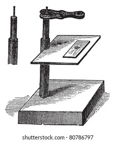 Microscope simple, vintage engraved illustration.  Trousset encyclopedia (1886 - 1891).