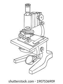 Microscope Sketch Vector Illustration,
Isolated On White Background.Top View