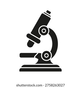 Microscope Solid Icon. Scientific Research, Laboratory Analysis, And Microscopic Examination Silhouette Symbol. Educational And Medical Tool Representation. Isolated Vector Illustration.