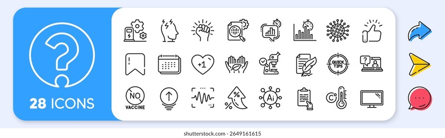 Microscópio, temporizador de estatísticas e ícones de linha de estatísticas Seo. Taxa de juros, AI gerar, ícones de inflação. Pacote de nenhuma vacina, Coronavírus, ícone Stress. Calendário, Perguntas Frequentes, Pictograma Empower. Vetor
