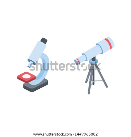 Microscope telescope vector 3d isometric, color web icons set, new flat style. Creative illustration, idea for infographics.