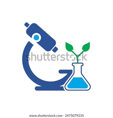 A microscope with a test tube or chemical tube or flask and plant, lab experiment icon, chemistry experiment icon