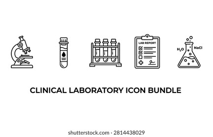 Microscope, test tube, lab equipment, lab report, flask with h2o nacl for science and medical laboratory testing.