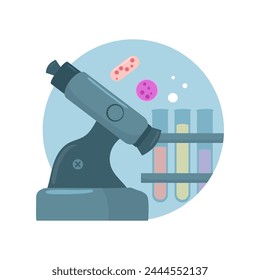 A microscope, a test tube, and a unicellular organism flat art style