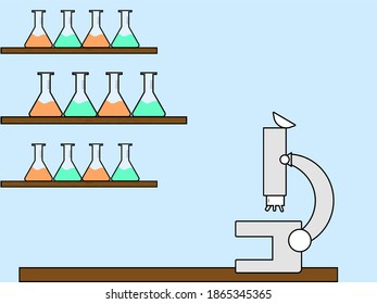 Microscope with test tubes, to do scientific research