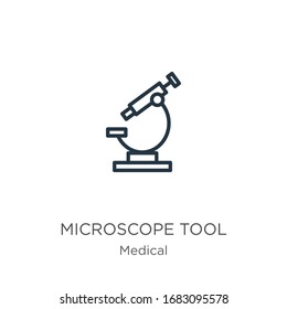 Microscope tool icon. Thin linear microscope tool outline icon isolated on white background from medical collection. Line vector sign, symbol for web and mobile