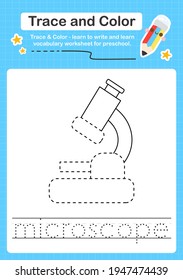 Microscope trace and color preschool worksheet trace for kids for practicing fine motor skills