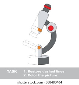 Microscope in vector to be traced, restore dashed line and color the picture, the simple visual game with easy education game level for preschool kids.