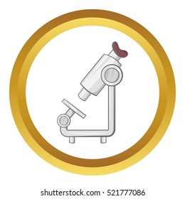 Microscope vector icon in golden circle, cartoon style isolated on white background