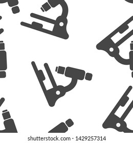 Microscope vector icon. Llaboratory microscope seamless pattern on a white background.
