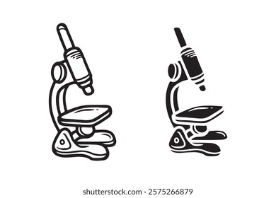 Microscope vector icon in outline and silhouette style