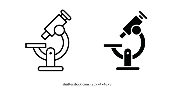 Microscope vector icon set black filled and outlined style.