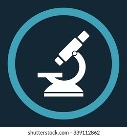 Microscope vector icon. Style is bicolor flat rounded symbol, blue and white colors, rounded angles, dark blue background.