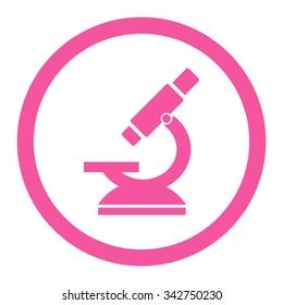 Microscope vector icon. Style is flat rounded symbol, pink color, rounded angles, white background.