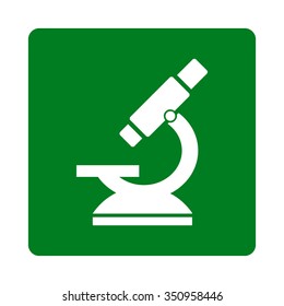Microscope vector icon. Style is flat rounded square button, white and green colors, white background.