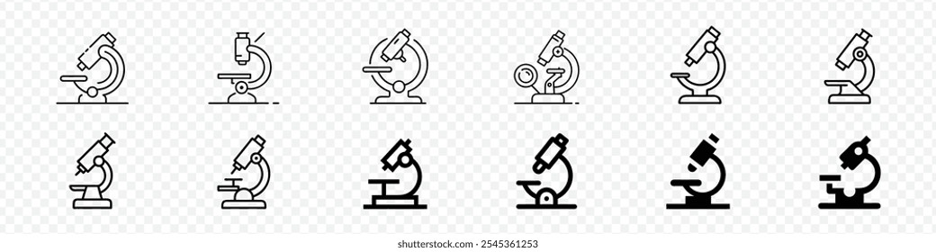 Mikroskop-Vektorsymbol. Mikroskop-Symbol, Mikroskop-Symbol-Vektor für das Web, Mikroskop-Symbol auf weißem Hintergrund, Linien-Mikroskope-Symbole, Mikroskope-Piktogramm