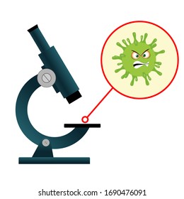 microscope viewing germs of coronavirus. vector illustration. 