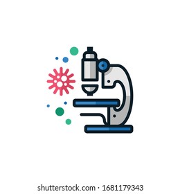 Microscope viewing germs filled outline icons. Vector illustration. Editable stroke. Isolated icon suitable for web, infographics, interface and apps. 
