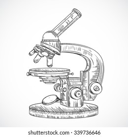 Microscope  Vintage science laboratory  Vector hand drawn illustration in sketch style  
