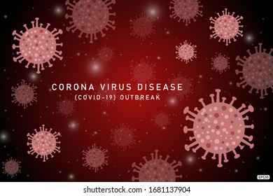  Cierre de virus del microscopio. Concepto de brote de la enfermedad del coronavirus (COVID-19). Fondo de tono rojo de ilustración vectorial de diseño plano