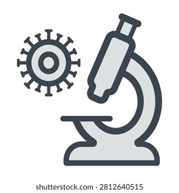 A microscope and virus icon for science research and medical study purposes with a white background