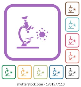 Microscope and virus simple icons in color rounded square frames on white background