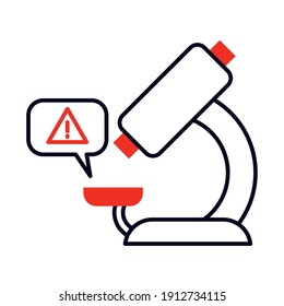 microscope and warning sign over white background, colorful design, vector illustration