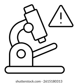 Microscope with warning thin line icon, laboratory test concept. Vector graphics. Lab test danger sign on white background, linear style for mobile or design